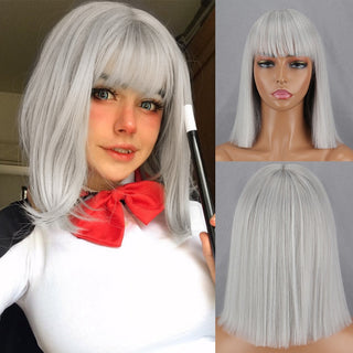 Green Short Bob Wig With Bangs for Women Shoulder Length Synthetic Wigs Cosplay Party Daily Lolita Natural Hair Black Pink Red ALODIA STORE