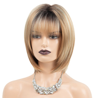 Womens Fashion Bob Wig Short Blonde Bob Wigs Black Roots Heat Resistant Synthetic Ombre Bob Hair Fancy Dress Party Wig for Women ALODIA STORE