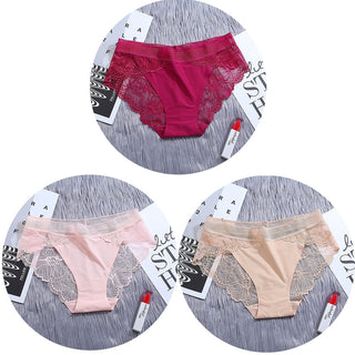 3Pcs/Lot Lace Panties Sets Ice Silk Seamless Underwear Female Transparent  Briefs Mid-Rise Lady Panty Woman Lingerie ALODIA STORE