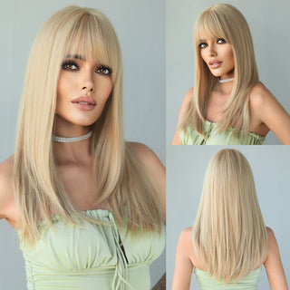7JHH WIGS Long Wavy Wig for Woemn Natural Curly Hair Wig Synthetic Hair for Women Daily Cosplay Heat Resistant Fiber Wigs Blonde ALODIA STORE