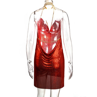 Sexy Backless y2k Metal Party Summer Dress Women Beach Night club Mini slip dress Glitter Sequin ladies Dresses Vestidos HL ALODIA STORE
