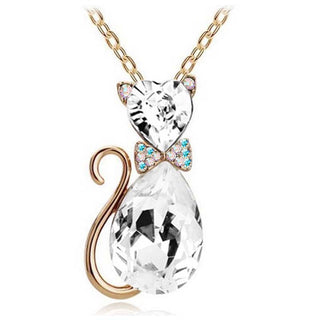 Cute Cat Pendant Necklace For Women Heart Crystal Jewelry Austrian Crystal Clavicle Chain Necklace ALODIA STORE