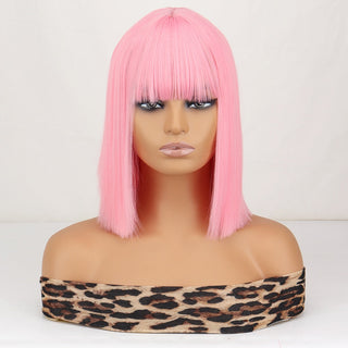 WERD Short Straight Bob Wigs for Women Synthetic wig with bangsPink Lolita Wigs Black  Blue Red Cosplay Wig ALODIA STORE