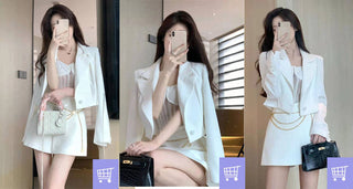 Autumn Pink Two Piece Dress Set Women Blazer Coat+Strap Dress Set Female Casual Korean Fashion ALODIA STORE