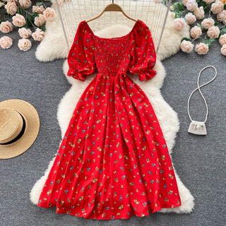 YuooMuoo Romantic Floral Print Split Long Summer Dress Puff Sleeve Party Korean style ALODIA STORE