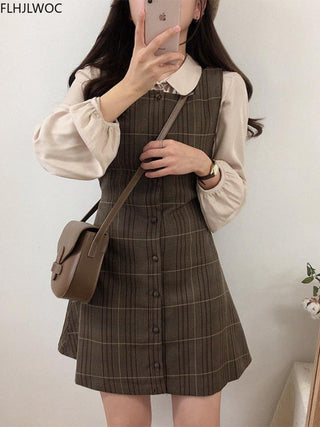 Plaid Button Shirt Dress ALODIA STORE