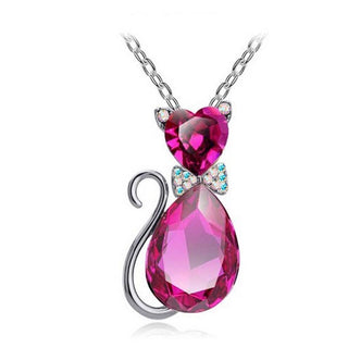 Cute Cat Pendant Necklace For Women Heart Crystal Jewelry Austrian Crystal Clavicle Chain Necklace ALODIA STORE