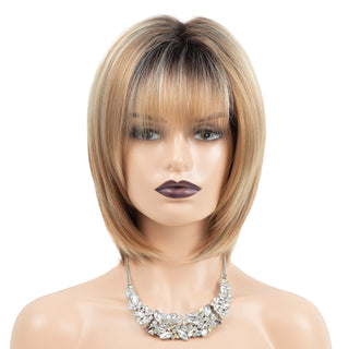 Womens Fashion Bob Wig Short Blonde Bob Wigs Black Roots Heat Resistant Synthetic Ombre Bob Hair Fancy Dress Party Wig for Women ALODIA STORE
