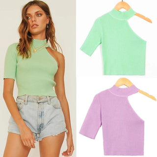 Women Knitted Top Croptop Club Sexy O Neck Female Tank Tops Tees Camis Cute Streetwear 2020 Summer Slim T-Shirts Ladies Custome alodia store