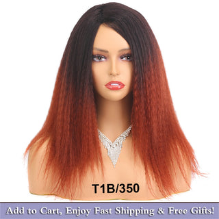 14" Black Kinky Straight Wig Female Natural Hair Woman Wigs Blonde/Brown/Red Yaki Synthetic Wig High Quality For Black Women ALODIA STORE