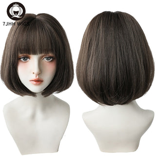 7JHH WIGS Short Bob Straight Ombre Blonde Wigs With Bang For Girl Black Female Synthetic Shoulder Length Crochet Hair Ginger Wig ALODIA STORE