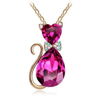 Cute Cat Pendant Necklace For Women Heart Crystal Jewelry Austrian Crystal Clavicle Chain Necklace ALODIA STORE