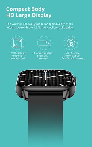 COLMI C60 Smartwatch 1.9 inch Full Screen Bluetooth Calling Heart Rate Sleep Monitor 19 Sport Models Smart Watch For Men Women ALODIA STORE