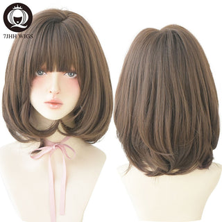7JHH WIGS Short Bob Straight Ombre Blonde Wigs With Bang For Girl Black Female Synthetic Shoulder Length Crochet Hair Ginger Wig ALODIA STORE