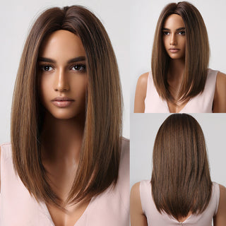 Pelucas sintéticas cortas y rectas para mujeres, cabello falso resistente al calor, Rubio a marrón, Ombre, Bob con flequillo, fiesta de Cosplay diaria ALODIA STORE