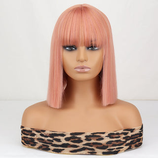 WERD Short Straight Bob Wigs for Women Synthetic wig with bangsPink Lolita Wigs Black  Blue Red Cosplay Wig ALODIA STORE