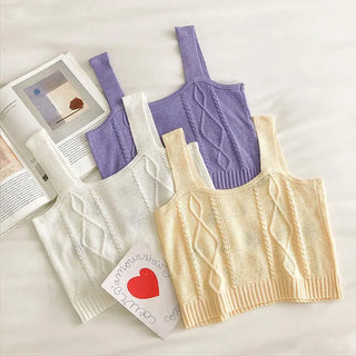 Flowers Embroidery Suspender Korean V-Neck Knitting Sweet Elastic Vintage Students Cute Summer Women Knot CropTops ALODIA STORE