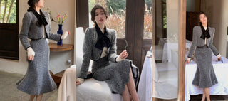 Korean Suit 2023 Autum 2 Piece Dress Set Long Sleeve Crop Tops + Casual ALODIA STORE