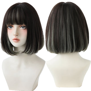 7JHH WIGS Short Bob Straight Ombre Blonde Wigs With Bang For Girl Black Female Synthetic Shoulder Length Crochet Hair Ginger Wig ALODIA STORE