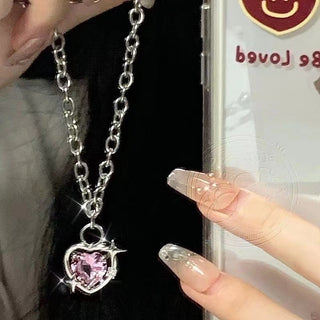 Y2K Accessories Fashion Peach Heart Water Drop Pendant Necklace Pink Crystal Egirl Sweet Cool Clavicle Chain Aesthetic Jewelry ALODIA STORE