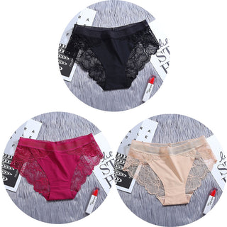 3Pcs/Lot Lace Panties Sets Ice Silk Seamless Underwear Female Transparent  Briefs Mid-Rise Lady Panty Woman Lingerie ALODIA STORE