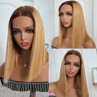 Highlight Straight Bob Wig 13X6X1 Lace Front Wigs For Women Ombre Blond Color Wigs Brazilian Remy Hair Short Bob Human Hair Wigs ALODIA STORE