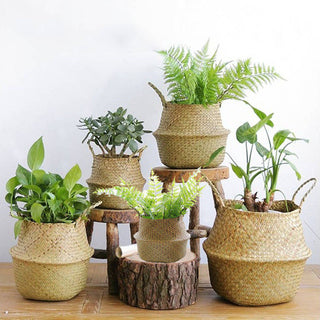 LuanQI Wicker Basket Toy Organizer Folding Rattan Seagrass Storage Basket Laundry Woven Basket Plant Flower Pot For Home Garden ALODIA STORE