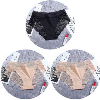 3Pcs/Lot Lace Panties Sets Ice Silk Seamless Underwear Female Transparent  Briefs Mid-Rise Lady Panty Woman Lingerie ALODIA STORE
