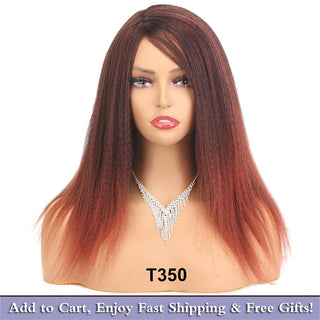 14" Black Kinky Straight Wig Female Natural Hair Woman Wigs Blonde/Brown/Red Yaki Synthetic Wig High Quality For Black Women ALODIA STORE