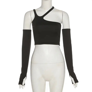 Autumn Fashion Casual Slim Solid Removable Sleeves Halter T Shirt For Women New Streetwear Wild Basic Female Top Hot ALODIA STORE