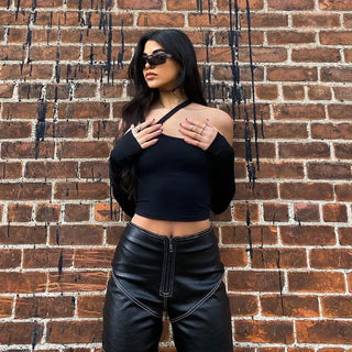 Autumn Fashion Casual Slim Solid Removable Sleeves Halter T Shirt For Women New Streetwear Wild Basic Female Top Hot ALODIA STORE