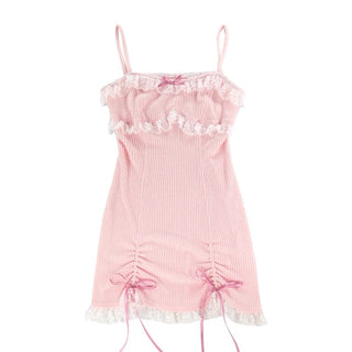 Lolita Dress Women Bow Pink Kawaii Party Mini lace Princess  Dresse Winter 2024 ALODIA STORE