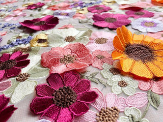 Three - dimensional sunflower floating soft mesh embroidery lace dress fabric ALODIA STORE