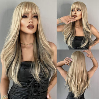 7JHH WIGS Long Wavy Wig for Woemn Natural Curly Hair Wig Synthetic Hair for Women Daily Cosplay Heat Resistant Fiber Wigs Blonde ALODIA STORE