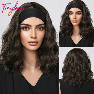 Chocolate Brown Mixed Golden Blonde Long Straight Synthetic Women's Headband Wigs Bohemian Hair For Black Women Fake Hair ALODIA STORE