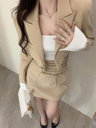 2 Piece Dress Set Women Casual Y2k Crop Tops Elegant Jacket Coats + Mini Skirts Korean Fahion ALODIA STORE