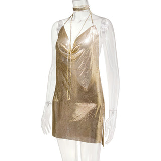 Sexy Backless y2k Metal Party Summer Dress Women Beach Night club Mini slip dress Glitter Sequin ladies Dresses Vestidos HL ALODIA STORE