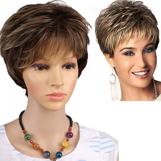 Amir Synthetic Brown Wig Short blonde Wigs Natural Wave Haircut Puffy Straight Hair Wigs for American Africa Women ALODIA STORE