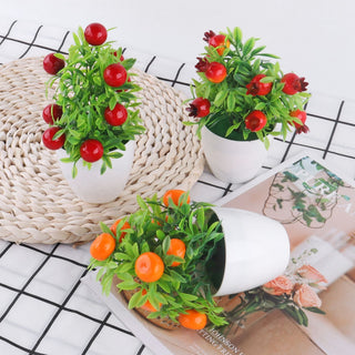 Artificial Plant Bonsai Orange Pomegranate Fruit Tree Window Sill Decoration Plastic Garden Fake Plant Potted Home Decoration ALODIA STORE