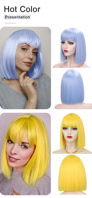 AISI HAIR Synthetic Ombre Orange Wig Short Straight Middle Part Bob Wig for Women Natural Yellow/Red Wigs Heat Resistant Fiber ALODIA STORE