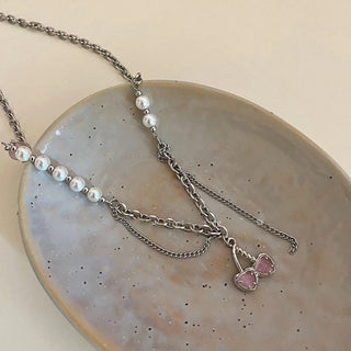 Y2K Accessories Fashion Peach Heart Water Drop Pendant Necklace Pink Crystal Egirl Sweet Cool Clavicle Chain Aesthetic Jewelry ALODIA STORE