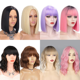 AISI HAIR Synthetic Ombre Orange Wig Short Straight Middle Part Bob Wig for Women Natural Yellow/Red Wigs Heat Resistant Fiber ALODIA STORE