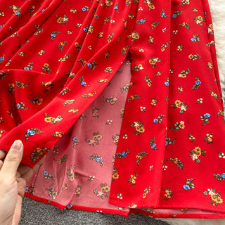 YuooMuoo Romantic Floral Print Split Long Summer Dress Puff Sleeve Party Korean style ALODIA STORE
