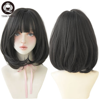 7JHH WIGS Short Bob Straight Ombre Blonde Wigs With Bang For Girl Black Female Synthetic Shoulder Length Crochet Hair Ginger Wig ALODIA STORE