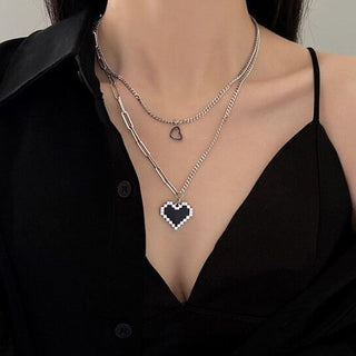 New Senior Fashion Women Pendant Necklaces Fine Double Link Chain Metal Heart Party Necklace Jewelry Gift ALODIA STORE