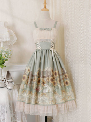 Japanese Sweet Kawaii Jsk Lolita Dress Women Vintage Victorian Sunflower Story Jsk Cartoon Summer Bow Fresh Tea Party Dresses ALODIA STORE