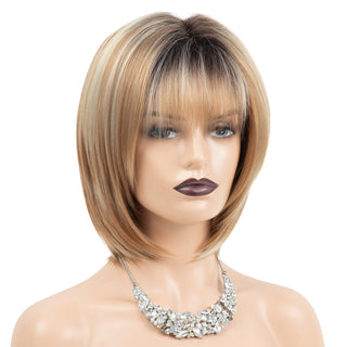 Womens Fashion Bob Wig Short Blonde Bob Wigs Black Roots Heat Resistant Synthetic Ombre Bob Hair Fancy Dress Party Wig for Women ALODIA STORE