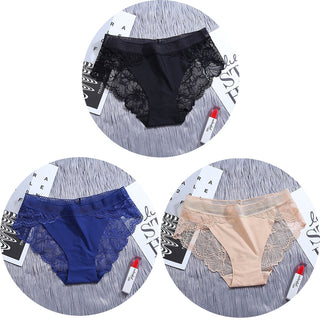 3Pcs/Lot Lace Panties Sets Ice Silk Seamless Underwear Female Transparent  Briefs Mid-Rise Lady Panty Woman Lingerie ALODIA STORE
