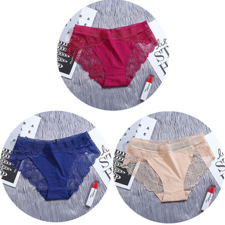 3Pcs/Lot Lace Panties Sets Ice Silk Seamless Underwear Female Transparent  Briefs Mid-Rise Lady Panty Woman Lingerie ALODIA STORE