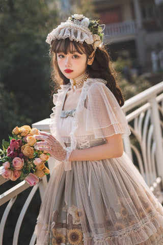 Japanese Sweet Kawaii Jsk Lolita Dress Women Vintage Victorian Sunflower Story Jsk Cartoon Summer Bow Fresh Tea Party Dresses ALODIA STORE